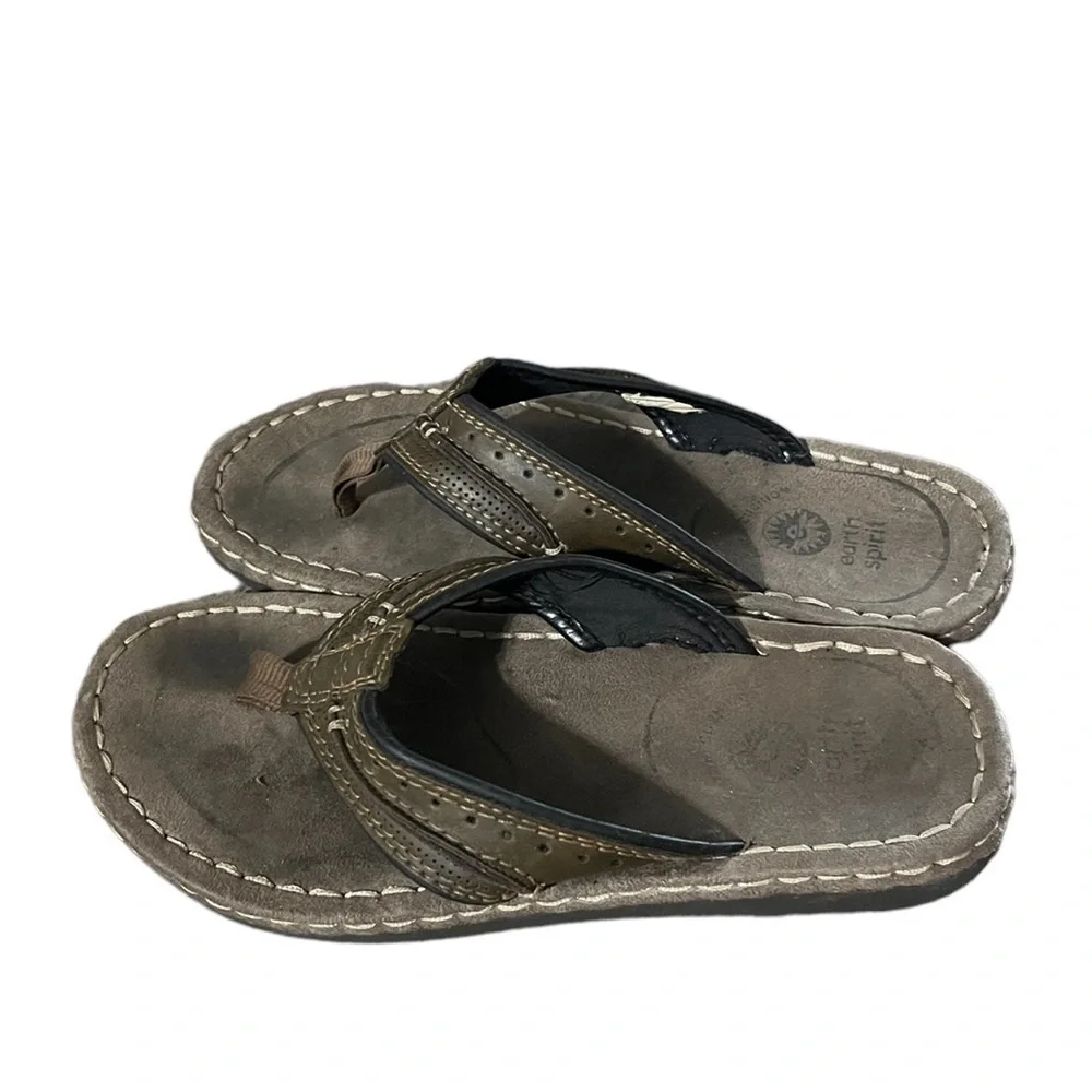 Earth Spirit Mens Cushioned Leather Flip Flop Thong Size 7